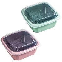 厨房果蔬沥水篮双层家用带盖洗水果篮洗菜篮水果盘冰箱保鲜盒家用|仙女粉+抹茶绿