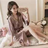 睡袍女春秋夏季睡裙女日式和服性感睡衣冰丝短袖系带女士丝绸浴袍