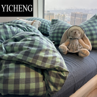 YICHENG韩系ins风高颜值小清新果绿格被套床上用品四件套床单宿舍三件套