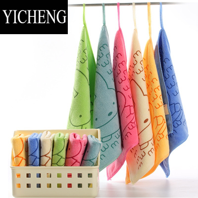 YICHENG3条小方巾卡通手帕洗脸挂式带挂绳幼儿园儿童卫生间擦手纤维毛巾