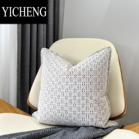 YICHENG样板房美式轻奢沙发抱枕套米白色华夫格靠垫灰色几何图案棉麻枕头