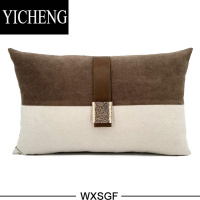 YICHENG简约北欧轻奢奶油风格抱枕别墅沙发靠垫米咖色皮革拼接腰枕