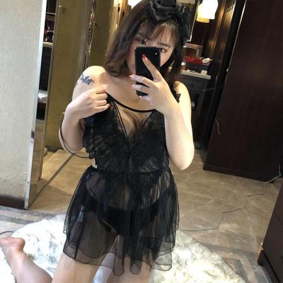 吉祥小炮胖妹妹大码情趣内衣套装性感透明短裙女仆诱惑小胸制服激情睡衣SM 黑色 大码(130-155斤)