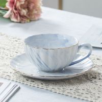 陶瓷咖啡单杯北欧自然石纹轻奢创意家用花茶杯下午茶红茶杯绿茶杯|蓝色1杯1碟