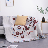 北欧几何图案网红加厚沙发毯子沙发巾全盖沙发套防尘罩民宿装饰毯|浅蓝米白十字几何 180*180cm