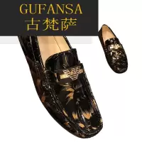 GUFANSA法国奢侈品牌 欧洲上流名士高端品牌联名利登阿玛尼印花懒人豆豆鞋男2022新款春季英伦套脚潮男鞋