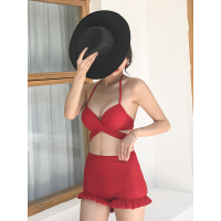 韩国2020新款分体平角高腰遮肚显瘦性感女士保守比基尼泳衣