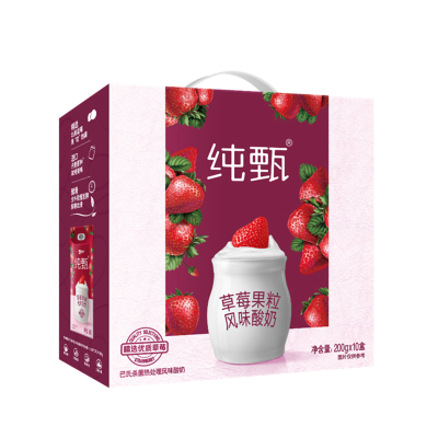 蒙牛(MENGNIU)纯甄草莓果粒风味酸牛奶康美笑脸包200g×10包(新老包装,随机发货)