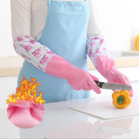 加绒洗碗手套家务清洁保暖洗衣手套防水耐用PVC加厚印花款家用