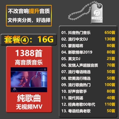 汽车载U盘带网红抖音歌曲无损高音质车用2020热音乐USB优盘经典怀旧老歌 套餐四:16G1388首歌曲没有视频