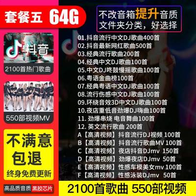 汽车载u盘2021环绕夜店DJ抖音音乐高音质车用 优盘无损歌曲高品质网红热 官方标配 ⑤ 64/G 高音质[DJ+