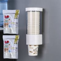 一次性杯子架自动取杯器纸杯架壁挂式家用饮水机水杯免打孔置物架|单桶白色+(一次性纸杯100个)