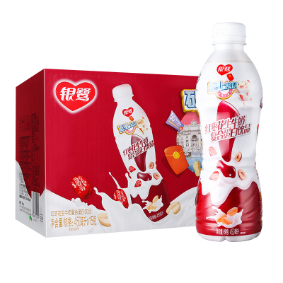 银鹭牛奶复合蛋白饮品（新老包装随机发）450ml红枣花生牛奶味*15瓶