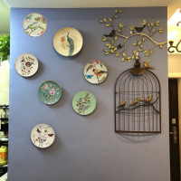 苏宁放心购美式复古陶瓷盘子欧式花鸟创意墙面装饰挂盘沙发电视背景墙壁饰