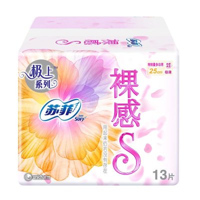 苏菲(SOFY)裸感S日用卫生巾棉柔250 13片