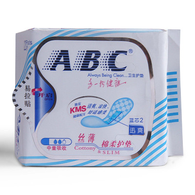 ABC 丝薄棉柔纤巧 日用卫生巾护垫163mm*22片(含KMS健康配方)新老包装随机发货