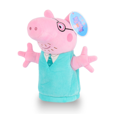 正品小猪佩奇手偶卡通动物毛绒玩具佩佩乔治儿童手套玩偶表演道具猪爸手偶-天蓝色(26cm)