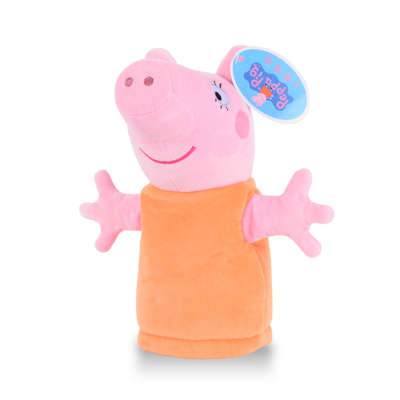 正品小猪佩奇手偶卡通动物毛绒玩具佩佩乔治儿童手套玩偶表演道具猪妈手偶-橙色(26cm)