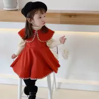 2020女童装冬装新款红色韩版儿童毛呢连衣裙女宝宝洋气公主裙子潮