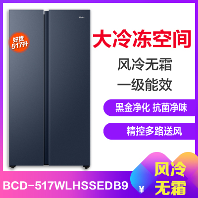 BCD-517WLHSSEDB9海尔冰箱(Haier)517升家用对开门冰箱风冷无霜一级双变频超大冷冻双开门电冰箱