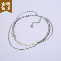 ChunmiMUTONG三段式双层叠带链条蝴蝶结项链choker多层珍珠元素锁骨链