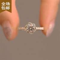 Chunmi[绽放]玫瑰花莫桑石钻戒女银银手捧花仿真钻石戒指结婚求婚假