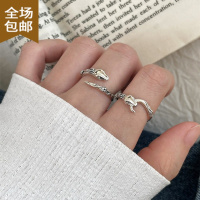Chunmi蛇形戒指女复古设计小众时尚个性玫瑰花开口食指戒S925银嘻哈指环