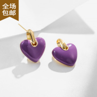 Chunmi紫色爱心耳钉2022年新款女ins风小众设计感糖果色桃心耳环耳饰