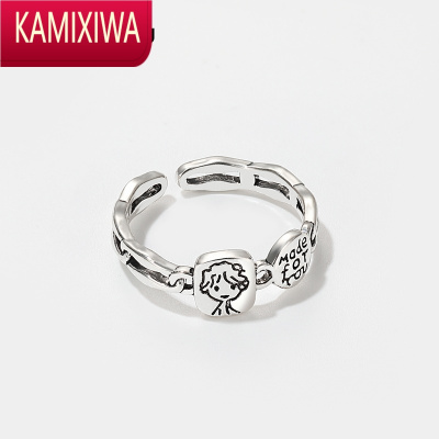 KAMIXIWA漫画风戒指女小众设计冷淡风时尚开口戒个性网红食指戒指
