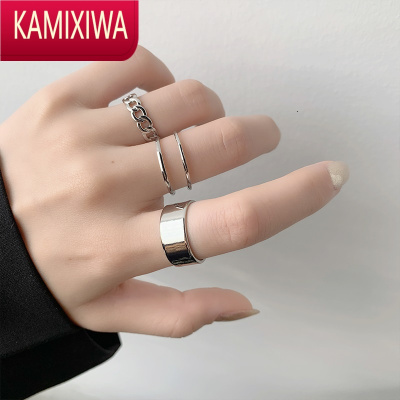 KAMIXIWA(3件套)冷淡风戒指女ins潮人网红嘻哈时尚个性开口可调节食指戒