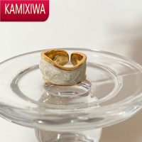 KAMIXIWA小众时髦黄铜镀金法式复古珍珠镶钻锆石欧美指环滴釉手工珐琅戒指