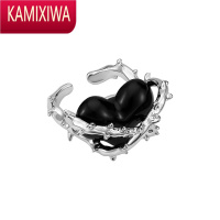 KAMIXIWA小众设计黑色荆棘爱心戒指ins冷淡风高级开口指环无限赫兹
