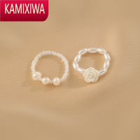 KAMIXIWA白色玫瑰花朵戒指女时尚个性小众设计感珍珠食指戒两件套指环