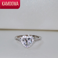 KAMIXIWA银镀白金粉色高碳钻石戒指3EX切工INS风小众公主爱心钻戒女