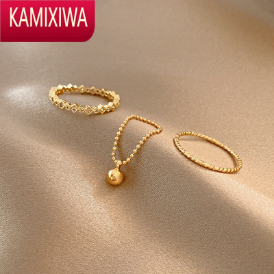 KAMIXIWA三件套素圈戒指女小众设计轻奢冷淡风高级感简约ins潮食指指环