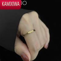 KAMIXIWA韩国新款欧美ins冷淡风个性时尚钱币符号钛钢镀金色食指戒指女