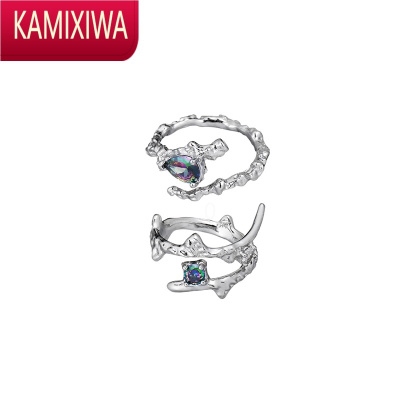 KAMIXIWAMISS XIA肌理锆石开口戒两件套戒指女ins潮时尚设计小众个性指环