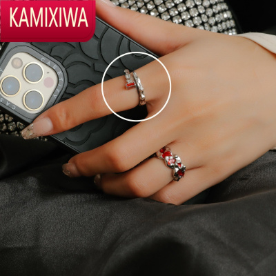 KAMIXIWA火焰钉子小众设计感ins冷淡风红色本命年女法式滴胶食指戒指