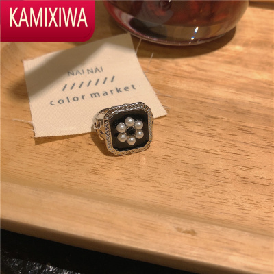 KAMIXIWAvintage古董戒指~中古复古做旧感珍珠花朵ina韩国指环女百搭法式