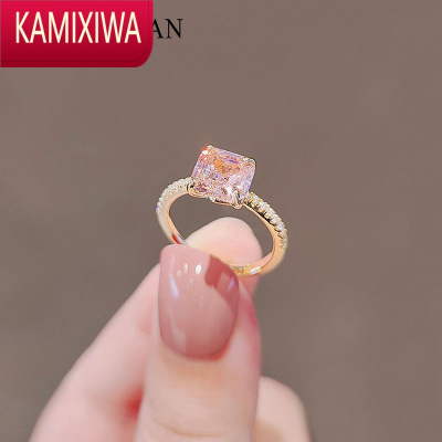 KAMIXIWA日系可爱少女粉仿水晶戒指女2022可调节大小食指戒指环