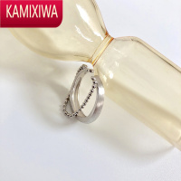 KAMIXIWA韩版S戒指女简约不规则凹凸面拉丝圆珠戒指个性指环食指戒