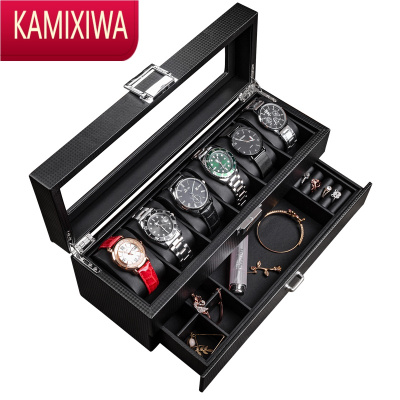 KAMIXIWA碳纤维手表首饰一体收纳盒子用简约皮质腕表手串戒指袖扣箱