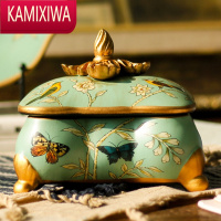 KAMIXIWA美式陶瓷首饰盒装饰盒摆件欧式复古创意梳妆台项链收纳盒饰品盒