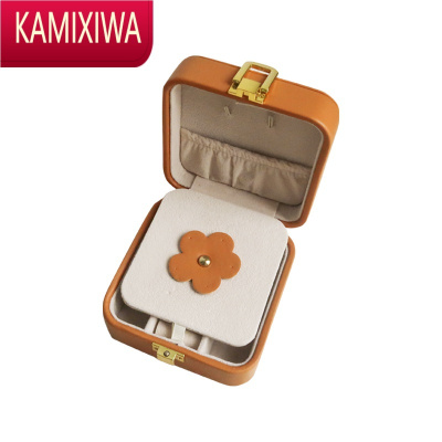 KAMIXIWA「冯小码」饰品南瓜色ins风皮质绒面收纳盒耳环戒指便携首饰盒女