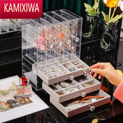 KAMIXIWA首饰收纳盒透明塑料珠宝展示梳妆台挂架发饰品绒布项链耳钉耳环架