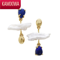 KAMIXIWA2022新款高端设计耳环高级感珍珠彩色石头银耳钉镀耳饰