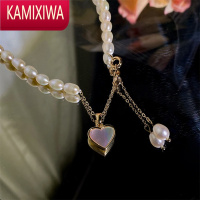 KAMIXIWA怦然心动淡水珍珠项链女贝母爱心吊坠ins风镀金锁骨链颈链