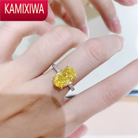 KAMIXIWA高端定制新款3.5克拉鸽子蛋形鹅黄钻石戒指璀璨火彩银手工镶嵌