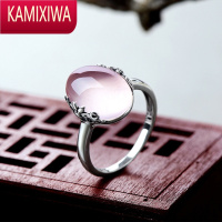 KAMIXIWAS银芙蓉石戒指镶嵌雕花复古个性粉晶女士旺桃花指环