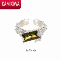 KAMIXIWAFAITMAIN小众设计镶嵌宝石银戒指女高级感不规则几何食指戒